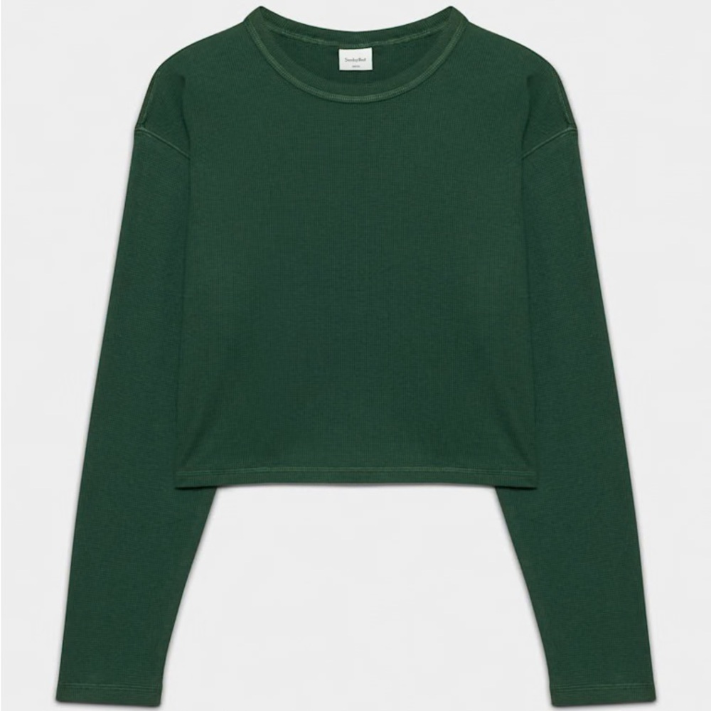 Aritzia Sunday Best Baby Waffle Long Sleeve tee in scarab, size XS. NEW W/ TAGS!